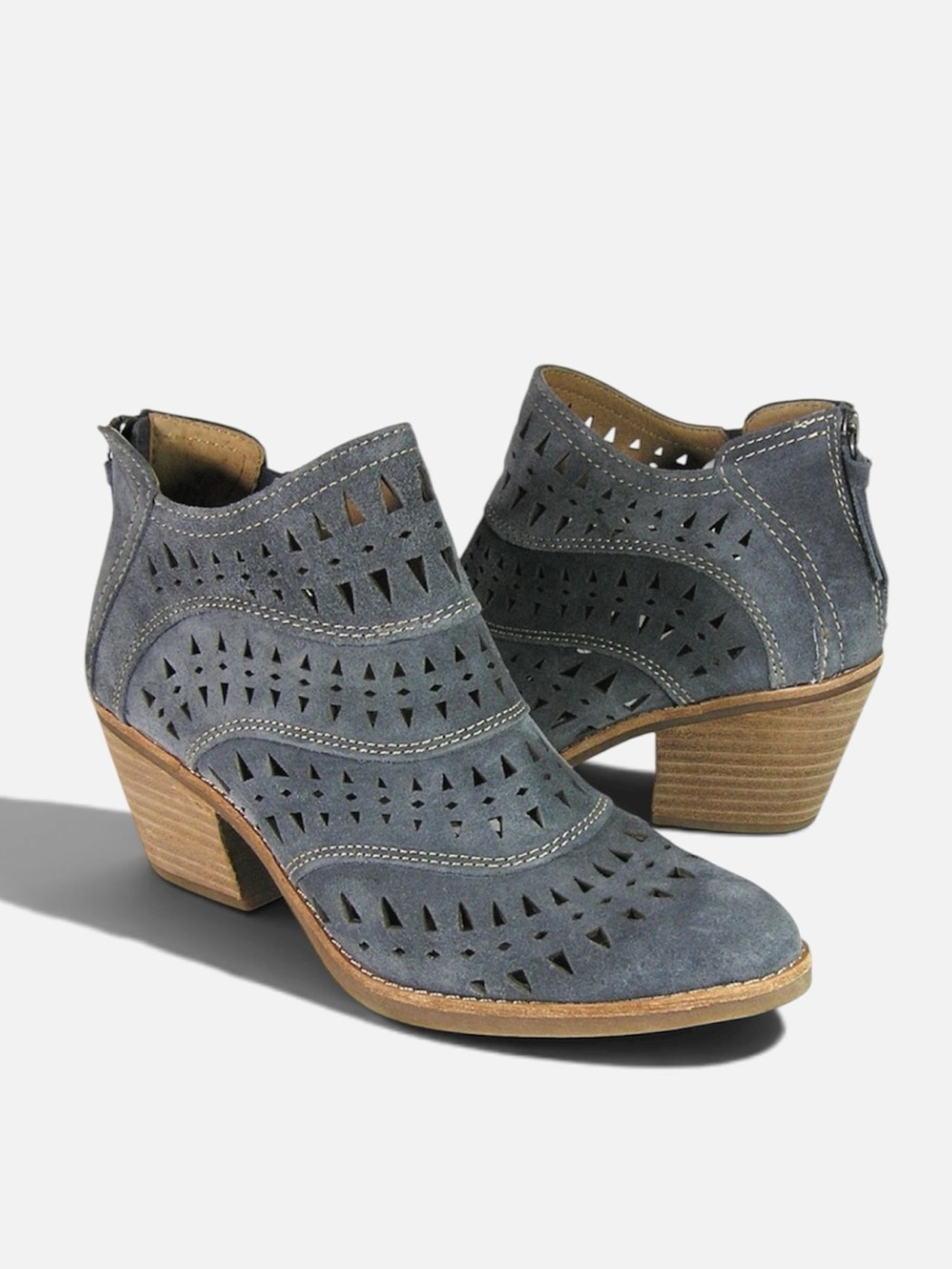 Sofft Westwood II Laser Cut Perforated Suede Ankle Bootie in Blue 7.5